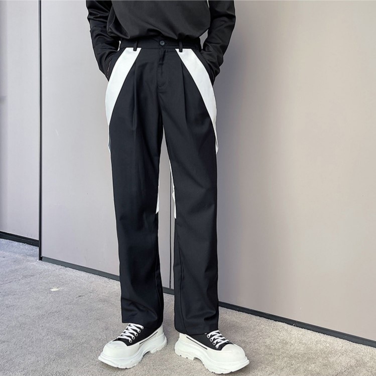 2022 봄 가을 한국 streetwear 새로운 흑백 대비 색 정장 바지 남성 느슨한 캐주얼 바지 스트레이트 바지